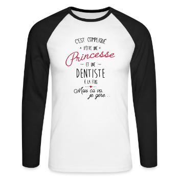 Princesse et Dentiste - T-shirt baseball manches longues Homme - blanc/noir - Devant - Nik (191cm)
