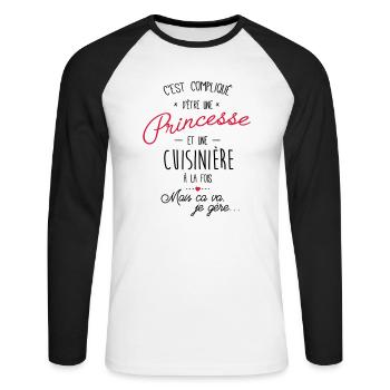 Princesse et cuisinière - T-shirt baseball manches longues Homme - blanc/noir - Devant - Nik (191cm)