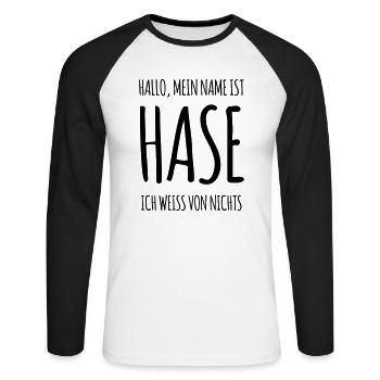 Mein Name ist Hase - ich weiß nichts (dh) - Unisex Baseballshirt langarm - Weiß/Schwarz - Vorne - Nik (191cm)