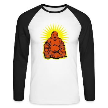 buddha - Unisex Baseballshirt langarm - Weiß/Schwarz - Vorne - Nik (191cm)
