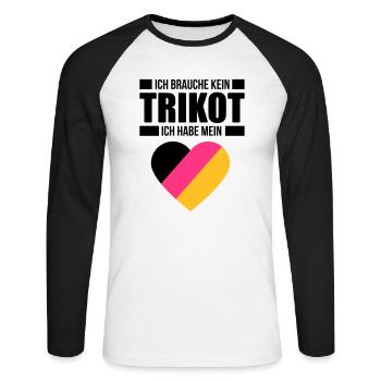 Ich brauche kein Trikot - Deutschland Fan Shirt - Unisex Baseballshirt langarm - Weiß/Schwarz - Vorne - Nik (191cm)