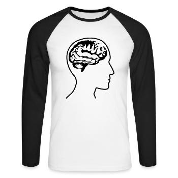 brain_head___f1 - Unisex Baseballshirt langarm - Weiß/Schwarz - Vorne - Nik (191cm)