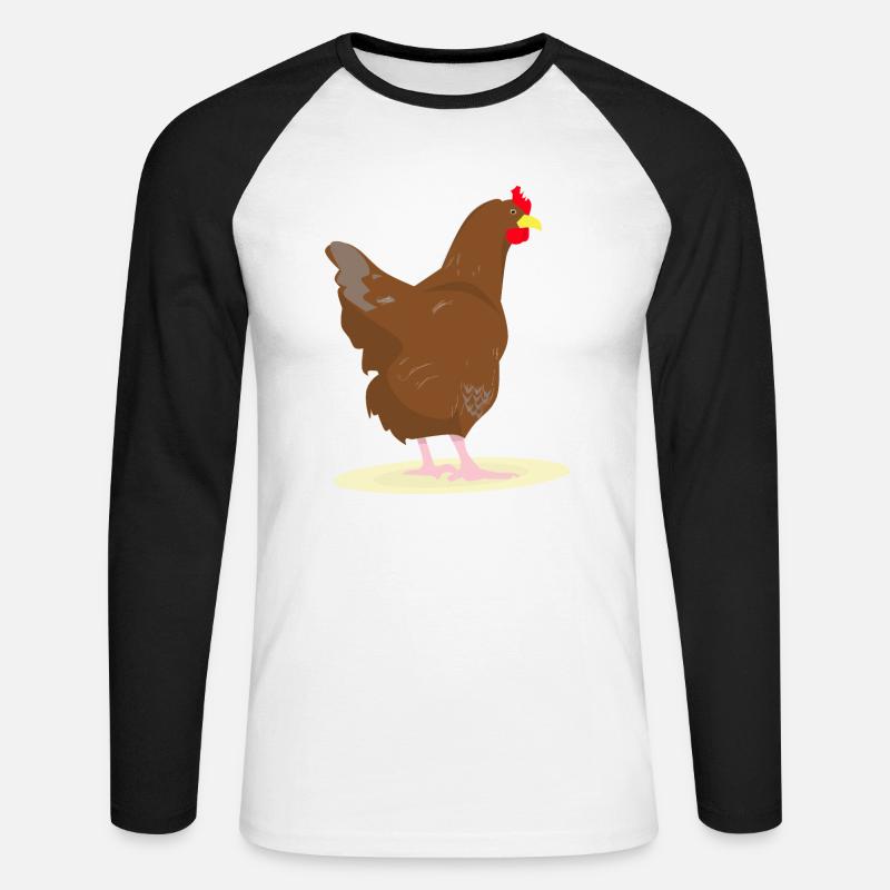 HUHN - HAHN - EIER - Unisex Baseballshirt langarm - Weiß/Schwarz