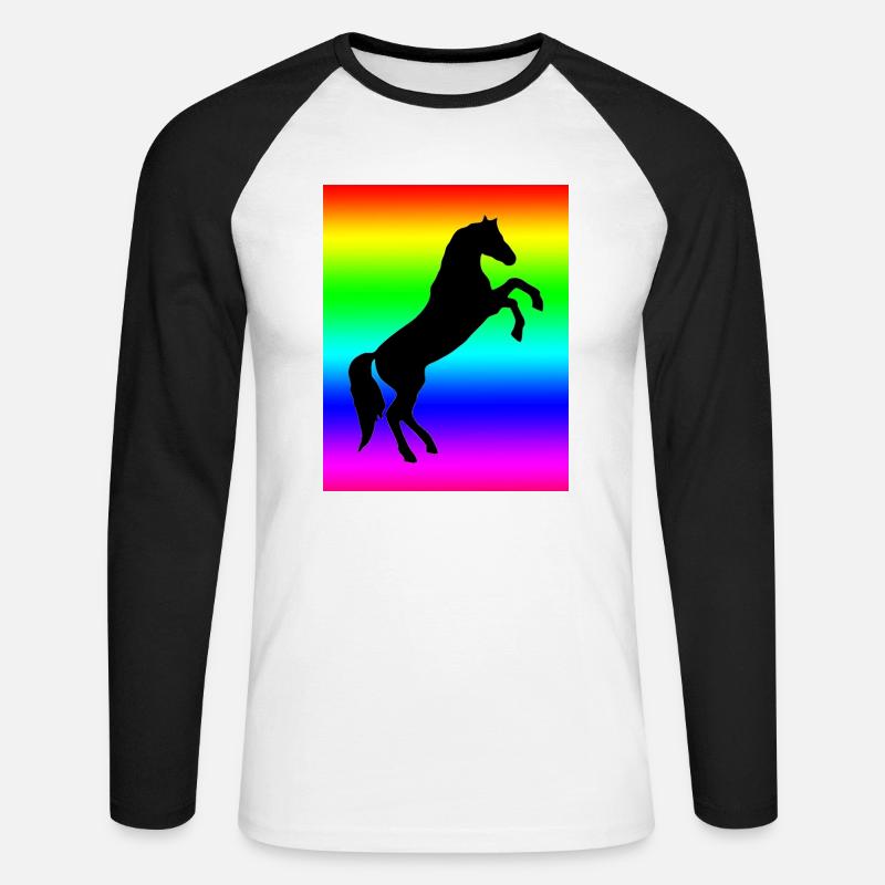 Regenbogen Pferd - Unisex Baseballshirt langarm - Weiß/Schwarz