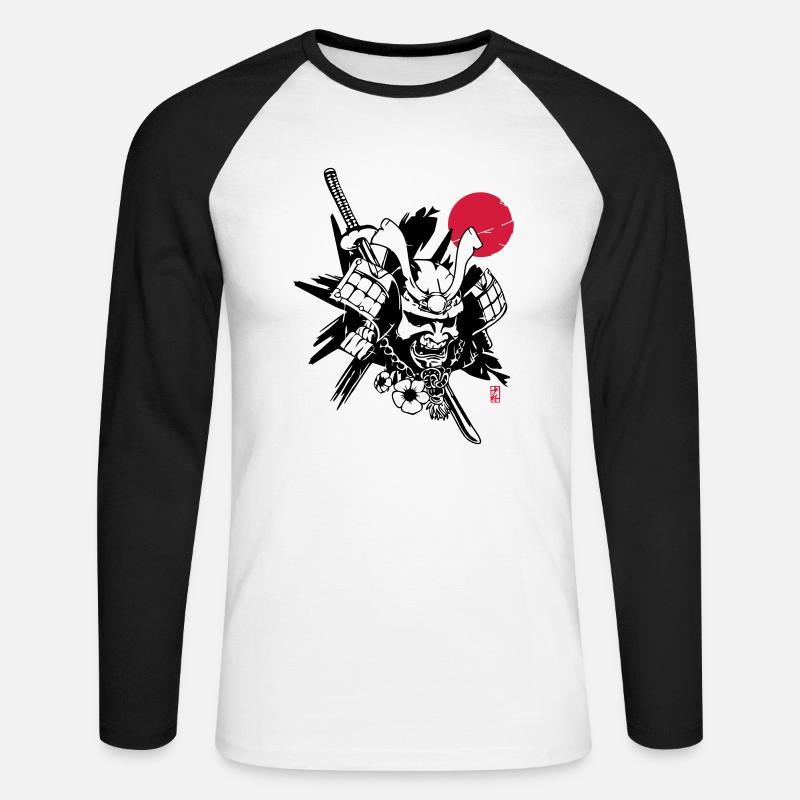 . Samurai Vector - Unisex Baseballshirt langarm - Weiß/Schwarz