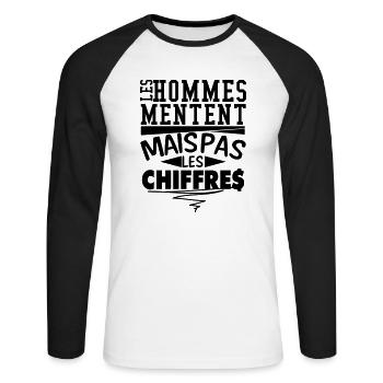 les hommes mentent mai pas les chiffres - T-shirt baseball manches longues Homme - blanc/noir - Devant - Nik (191cm)