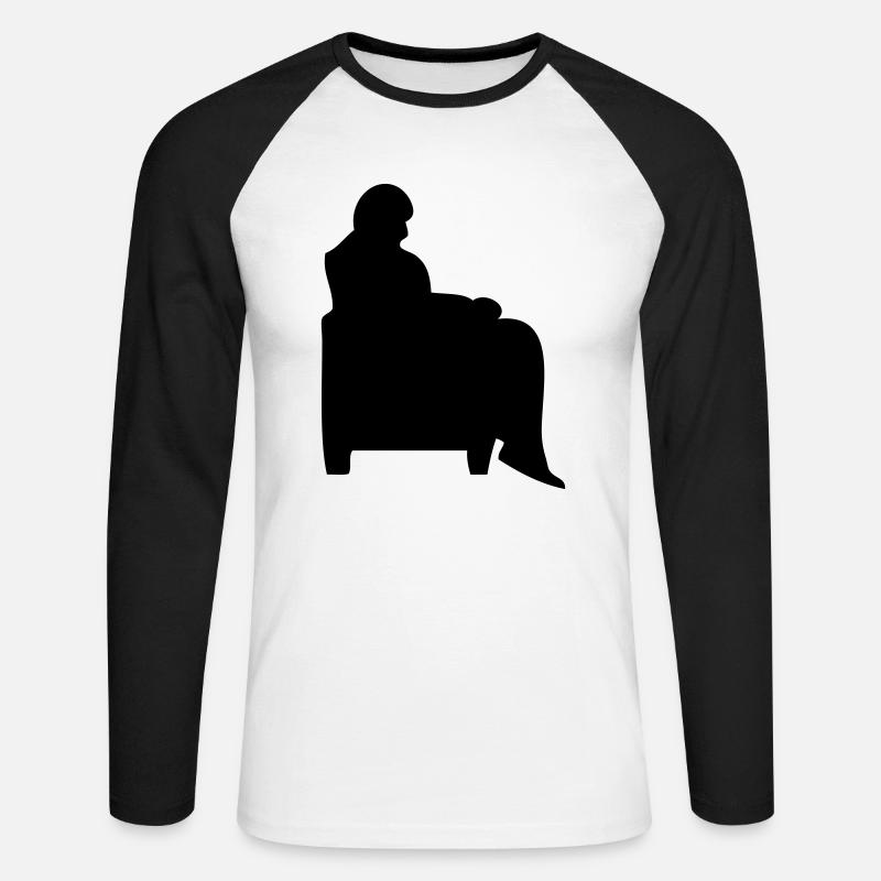 Mann sitzender Sessel Canape alt - Unisex Baseballshirt langarm - Weiß/Schwarz