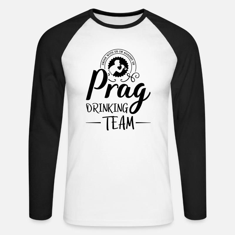 prag drinking team design - Unisex Baseballshirt langarm - Weiß/Schwarz