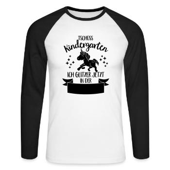 Tschüss Kindergarten, ich glitzer in der Schule - Unisex Baseballshirt langarm - Weiß/Schwarz - Vorne - Nik (191cm)