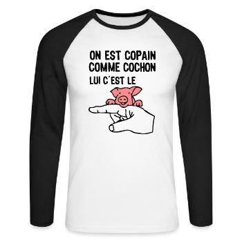 copain comme cochon citation expression doigt - T-shirt baseball manches longues Homme - blanc/noir - Devant - Nik (191cm)