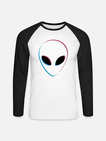 3D effect alien - Unisex Long Sleeve Baseball T-Shirt - white/black