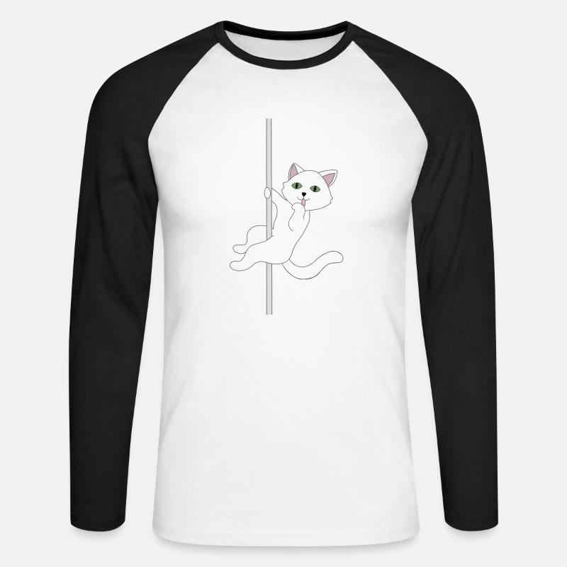 Cat pole dance - Maglia da baseball a manica lunga da uomo - bianco/nero