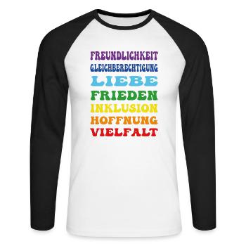 regenbogen csd diversity - Unisex Baseballshirt langarm - Weiß/Schwarz - Vorne - Nik (191cm)