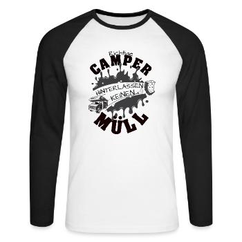 Camper hinterlassen keinen Müll - Unisex Baseballshirt langarm - Weiß/Schwarz - Vorne - Nik (191cm)