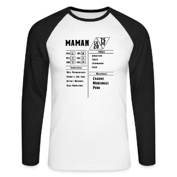MAMAN Fiche Stats JDR RPG - T-shirt baseball manches longues Homme - blanc/noir - Devant - Nik (191cm)