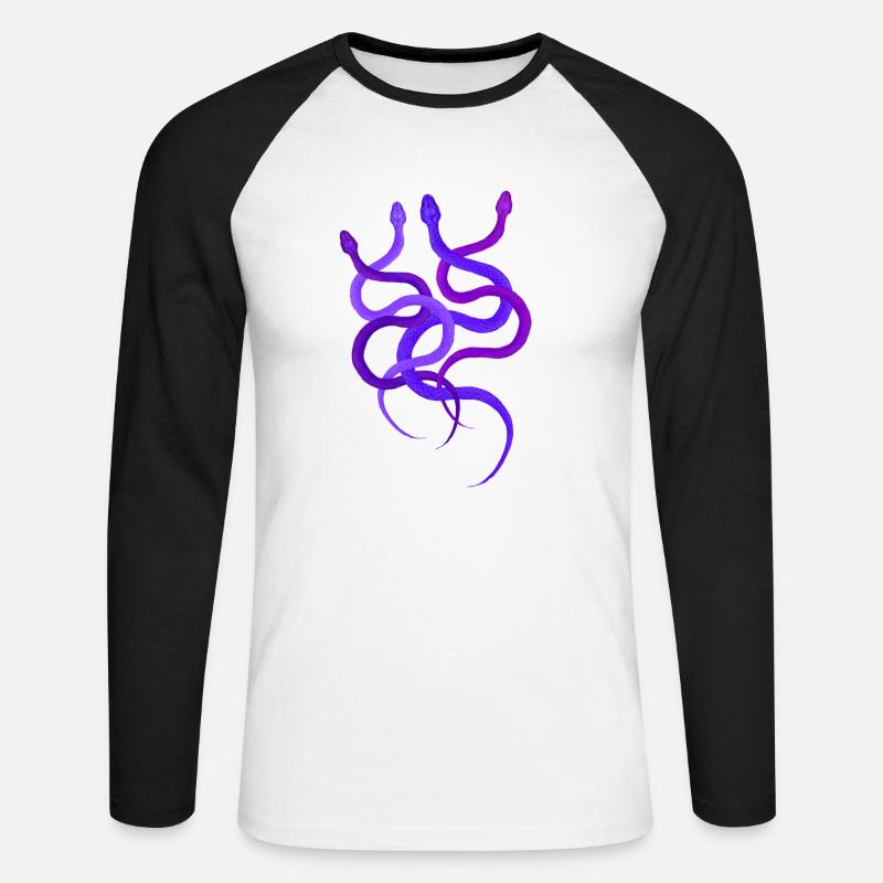 Einfaches Schlangendesign, 4 wilde Pythons - Unisex Baseballshirt langarm - Weiß/Schwarz