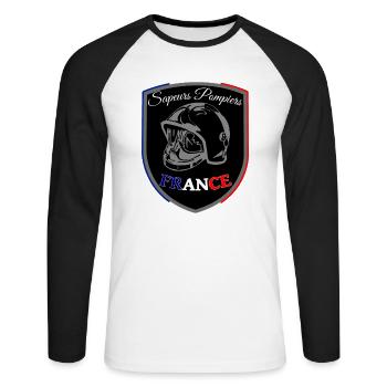 Firefighter blue white red France pennant BLACK - Unisex Long Sleeve Baseball T-Shirt - white/black - Front - Nik (191cm)
