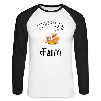 je peux pas j'ai faim idée cadeau - T-shirt baseball manches longues Homme - blanc/noir - Devant - Nik (191cm)