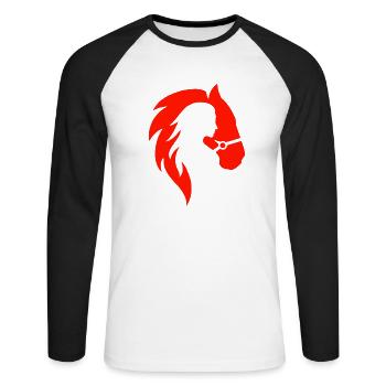 Tshirt Rotes Pferd und Frau Natur 2022 - Unisex Baseballshirt langarm - Weiß/Schwarz - Vorne - Nik (191cm)
