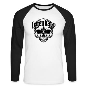 Legendär seit 1991 - Totenkopf | Farben änderbar - Unisex Baseballshirt langarm - Weiß/Schwarz - Vorne - Nik (191cm)