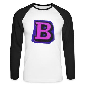 Typographie Lettre B - T-shirt baseball manches longues Homme - blanc/noir - Devant - Nik (191cm)