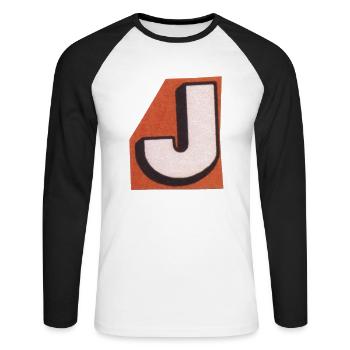 Lettre rétro J - T-shirt baseball manches longues Homme - blanc/noir - Devant - Nik (191cm)