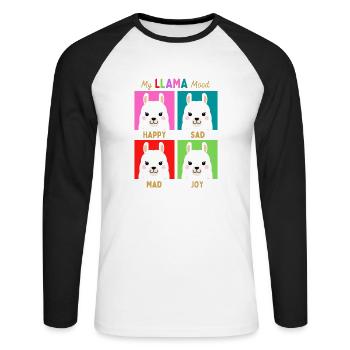 Mon humeur de lama - T-shirt baseball manches longues Homme - blanc/noir - Devant - Nik (191cm)