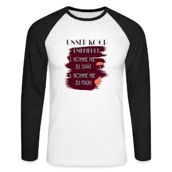Koch empfiehlt- Design - Unisex Baseballshirt langarm - Weiß/Schwarz - Vorne - Nik (191cm)