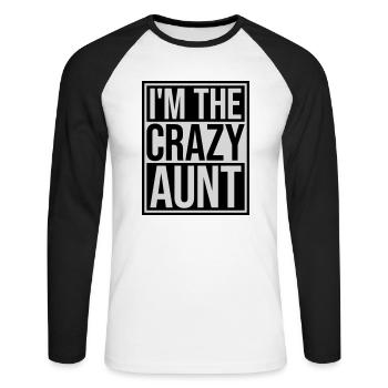 at The Crazy Aunt - Unisex Long Sleeve Baseball T-Shirt - white/black - Front - Nik (191cm)