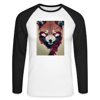 Roter Panda als spirituelles Tier Asien rote Blumen - Unisex Baseballshirt langarm - Weiß/Schwarz - Vorne - Nik (191cm)