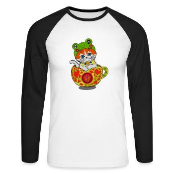 Cat - Unisex Long Sleeve Baseball T-Shirt - white/black - Front - Nik (191cm)