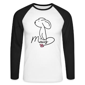 Maus - Mein Schatz. mein Mausi - Unisex Baseballshirt langarm - Weiß/Schwarz - Vorne - Nik (191cm)