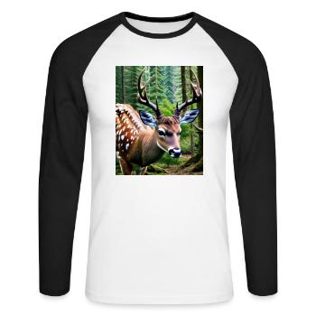 Cooles Comic-Porträt eines wilden Damhirsches majestätisch - Unisex Baseballshirt langarm - Weiß/Schwarz - Vorne - Nik (191cm)