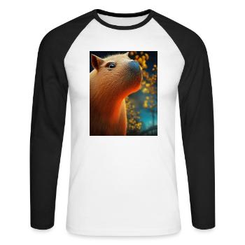 Cool Portrait comique de Capybara la nuit - T-shirt baseball manches longues Homme - blanc/noir - Devant - Nik (191cm)
