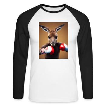 boxing kangaroo comic drawing animal australia - Unisex Long Sleeve Baseball T-Shirt - white/black - Front - Nik (191cm)