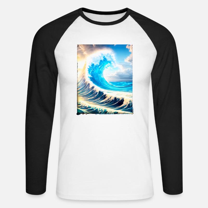 Perfect Wave #002f - Unisex Baseballshirt langarm - Weiß/Schwarz