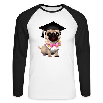 Bachelor Bulldog Study Dogs Graduation - Unisex Long Sleeve Baseball T-Shirt - white/black - Front - Nik (191cm)