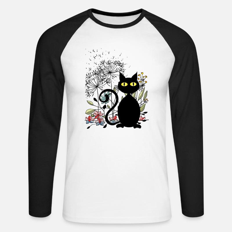 Katze - Unisex Baseballshirt langarm - Weiß/Schwarz