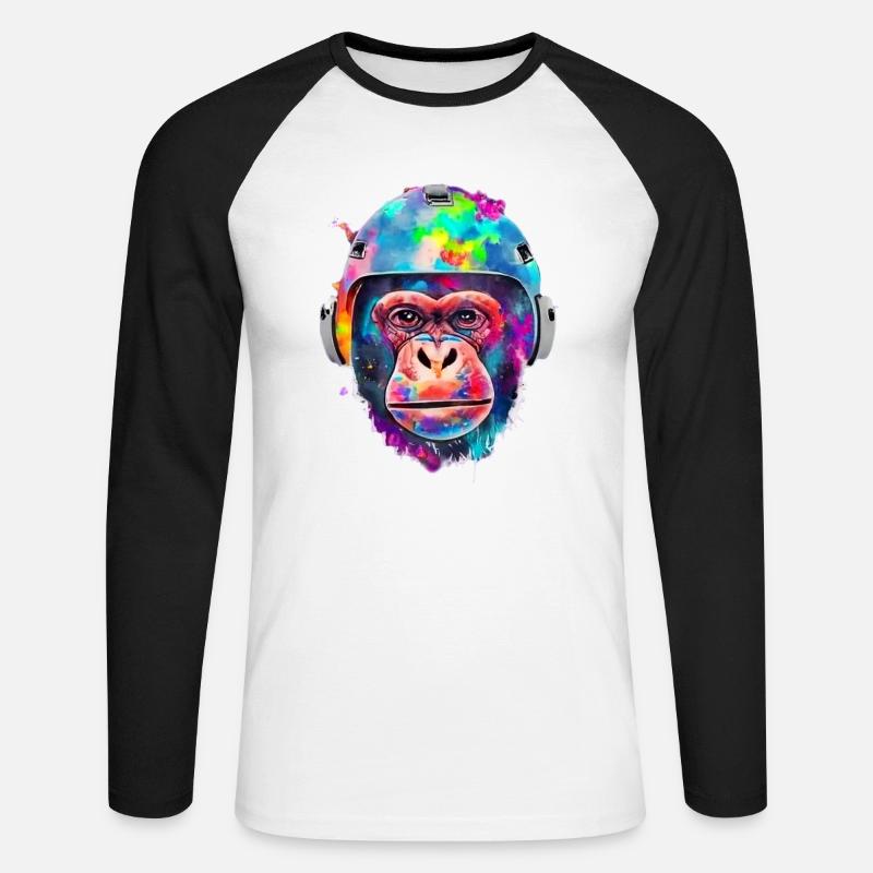 Monkey with a space helmet - Unisex Long Sleeve Baseball T-Shirt - white/black