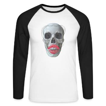 Crâne aux lèvres rouges - T-shirt baseball manches longues Homme - blanc/noir - Devant - Nik (191cm)