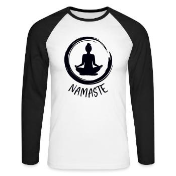 Yoga / Namaste - Unisex Baseballshirt langarm - Weiß/Schwarz - Vorne - Nik (191cm)