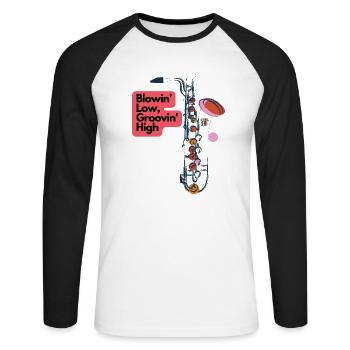 Blowin Low Groovin High - Unisex Baseballshirt langarm - Weiß/Schwarz - Vorne - Nik (191cm)
