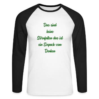 Geschenkidee 50. Geburtstag - Unisex Baseballshirt langarm - Weiß/Schwarz - Vorne - Nik (191cm)