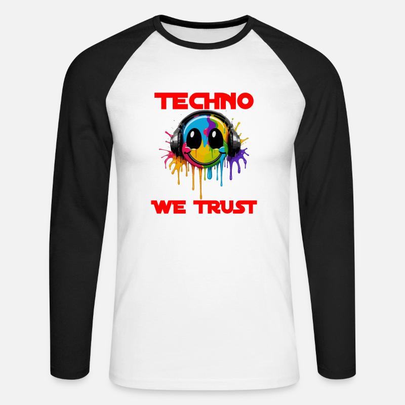 TECHNO WE TRUST - Unisex Baseballshirt langarm - Weiß/Schwarz