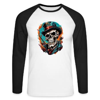 Crâne / Crâne / Squelette / Gothique / Tatouage - T-shirt baseball manches longues Homme - blanc/noir - Devant - Nik (191cm)