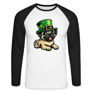 Mignon carlin de dessin animé Saint-Patrick - T-shirt baseball manches longues Homme - blanc/noir - Devant - Nik (191cm)