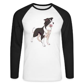 Chien de race border collie - T-shirt baseball manches longues Homme - blanc/noir - Devant - Nik (191cm)