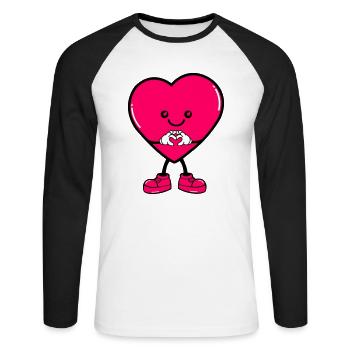 Coeur Bande Dessinée - T-shirt baseball manches longues Homme - blanc/noir - Devant - Nik (191cm)