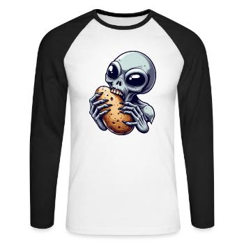 Alien Bites Potato Alien Science Ficti - Unisex Long Sleeve Baseball T-Shirt - white/black - Front - Nik (191cm)