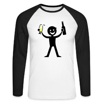 Boire une bouteille de bière - T-shirt baseball manches longues Homme - blanc/noir - Devant - Nik (191cm)